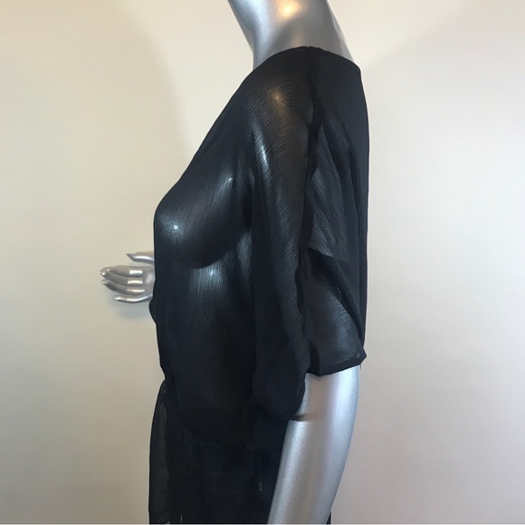 Sheer Black Express Top Medium Blouse Peplum Tunic Style - Picture 6 of 15